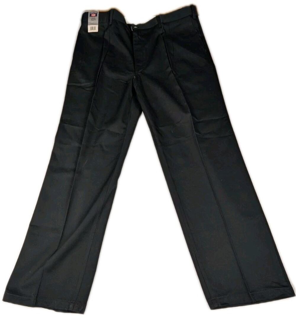 Timber Creek by Wrangler Chino Pants Mens 42x32 Black Pleated Cotton